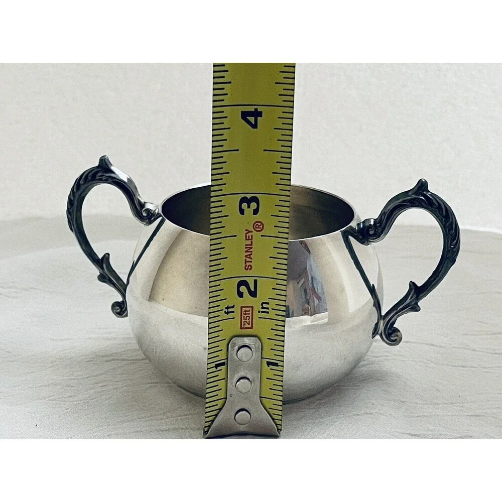 Sheridan Silver On Copper Open Sugar Bowl With Ornate Handles 2.5